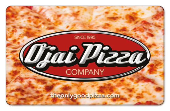 ojai logo over  cheese pizza as background
